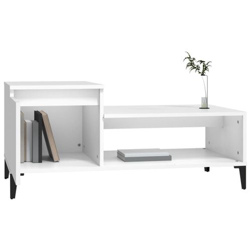 Table Basse Blanc 100x50x45 Cm Bois Contreplaqué