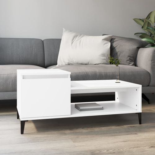 Table Basse Blanc 100x50x45 Cm Bois Contreplaqué