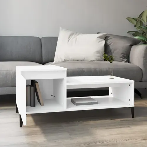 Table Basse Blanc 100x50x45 Cm Bois Contreplaqué