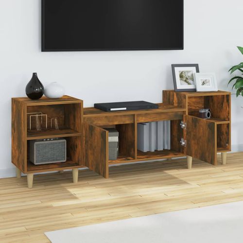 Meuble TV Chêne Fumé 160x35x55 Cm Bois Contreplaqué