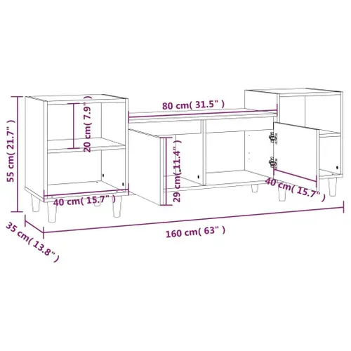 Meuble TV Sonoma Gris 160x35x55 Cm Bois Contreplaqué