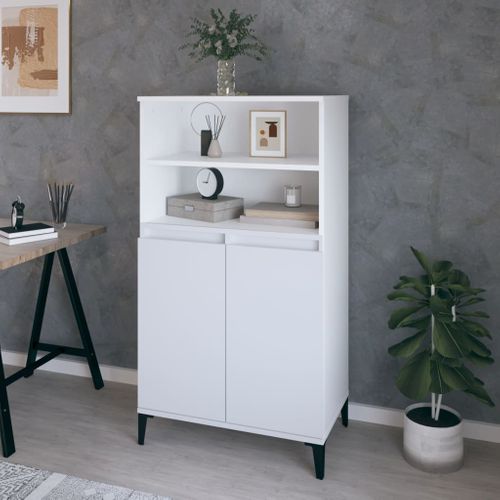Buffet Haut Blanc 60x36x110 Cm Bois Contreplaqué