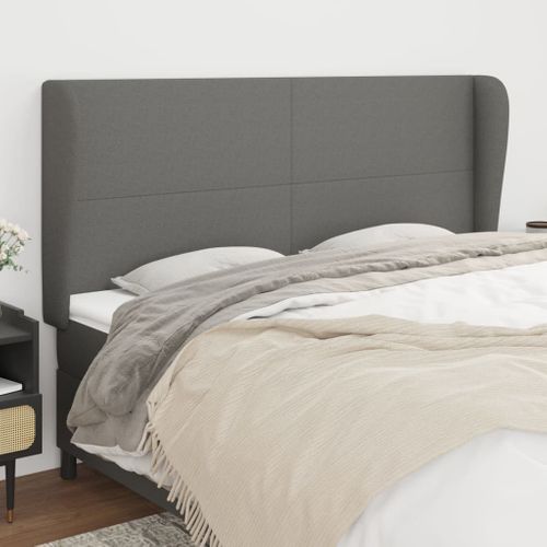 Tête De Lit Avec Oreilles Gris Foncé 163x23x118/128 Cm Tissu