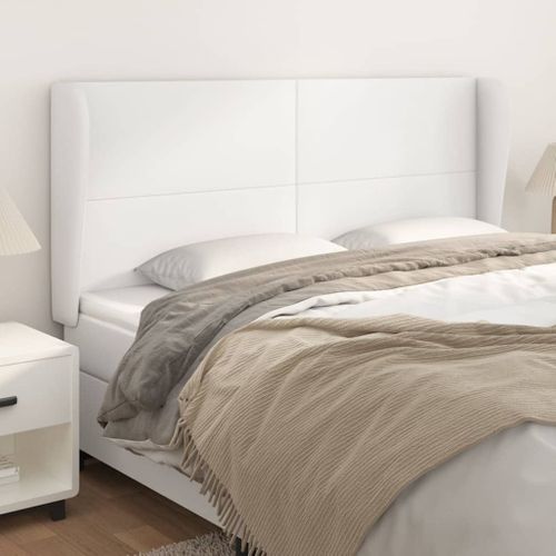 Tête De Lit Avec Oreilles Blanc 203x23x118/128 Cm Similicuir