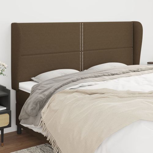 Tête De Lit Avec Oreilles Marron Foncé 183x23x118/128 Cm Tissu