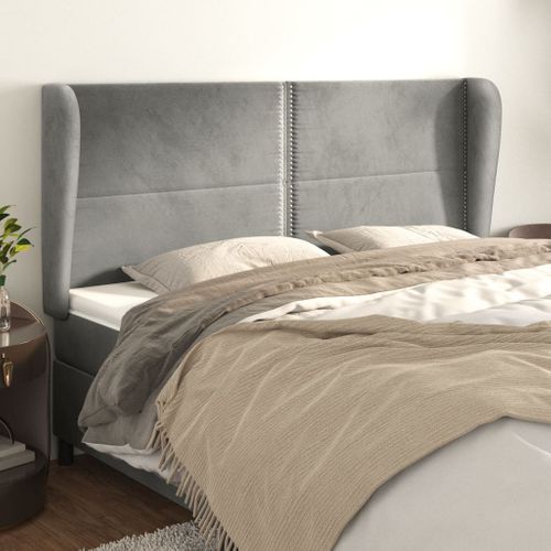 Tête De Lit Avec Oreilles Gris Clair 203x23x118/128 Cm Velours