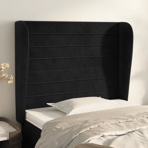 Tête De Lit Avec Oreilles Noir 103x23x118/128 Cm Velours