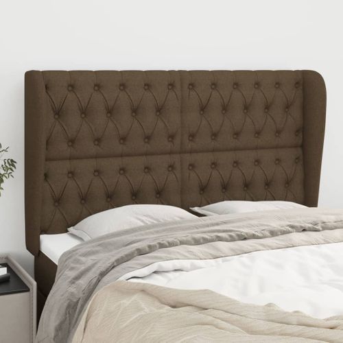 Tête De Lit Avec Oreilles Marron Foncé 147x23x118/128 Cm Tissu