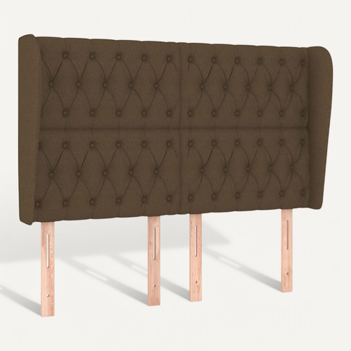 Tête De Lit Avec Oreilles Marron Foncé 147x23x118/128 Cm Tissu