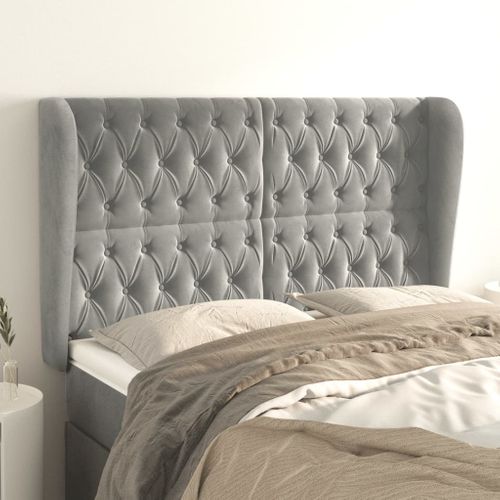 Tête De Lit Avec Oreilles Gris Clair 163x23x118/128 Cm Velours