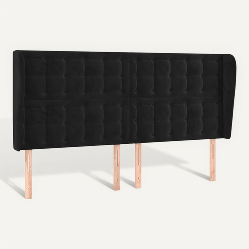 Tête De Lit Avec Oreilles Noir 183x23x118/128 Cm Velours