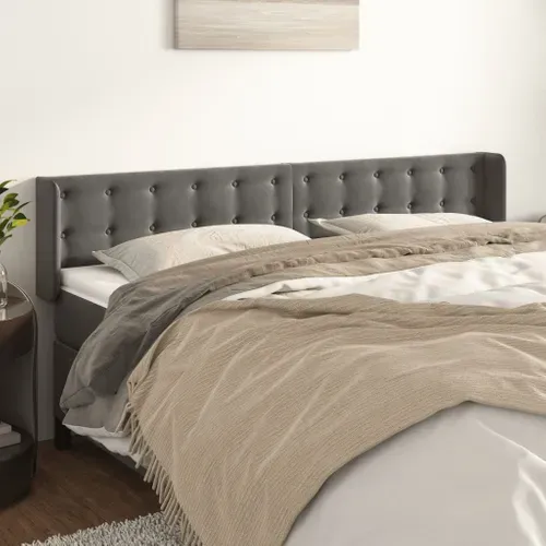 Tête De Lit Avec Oreilles Gris Foncé 183x16x78/88 Cm Velours