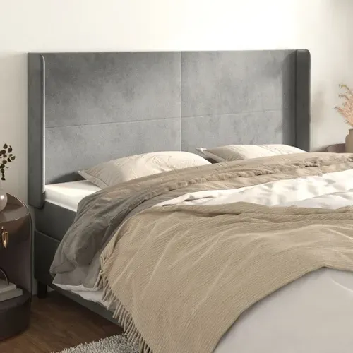 Tête De Lit Avec Oreilles Gris Clair 183x16x118/128 Cm Velours