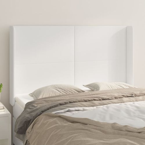 Tête De Lit Avec Oreilles Blanc 147x16x118/128 Cm Simili