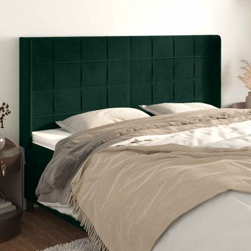 Tête De Lit Avec Oreilles Vert Foncé 203x16x118/128 Cm Velours