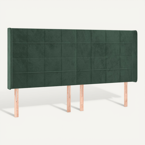 Tête De Lit Avec Oreilles Vert Foncé 203x16x118/128 Cm Velours