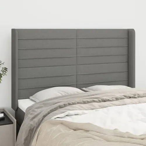 Tête De Lit Avec Oreilles Gris Foncé 147x16x118/128 Cm Tissu