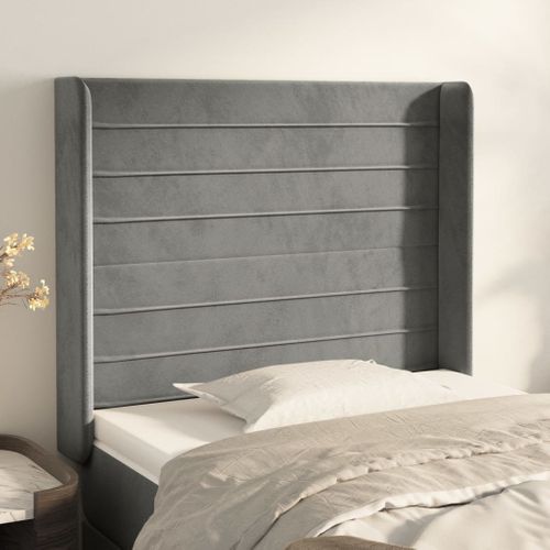 Tête De Lit Avec Oreilles Gris Clair 93x16x118/128 Cm Velours