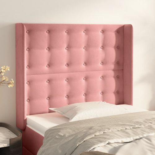Tête De Lit Avec Oreilles Rose 103x16x118/128 Cm Velours