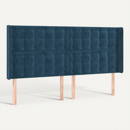 Tête De Lit Avec Oreilles Bleu Foncé 203x16x118/128 Cm Velours