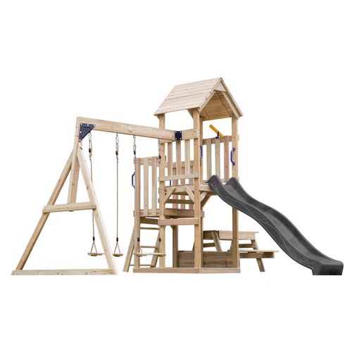 Mette Aire De Jeux En Bois Avec 2 Balançoires, Toboggan Gris, Table De Pique Nique / Aire De