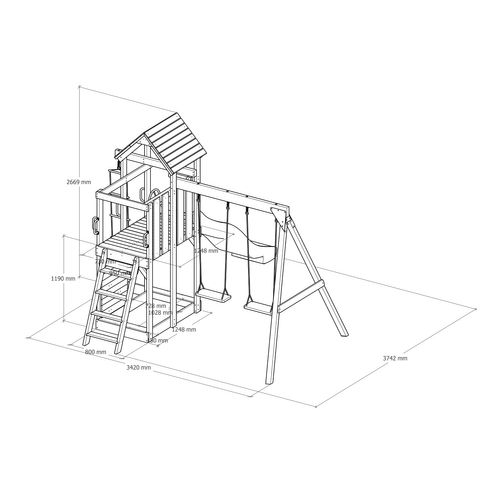 Moos Aire De Jeux En Bois Avec 2 Balançoires, Toboggan Blanc, Echelle En Corde / Aire De Jeux
