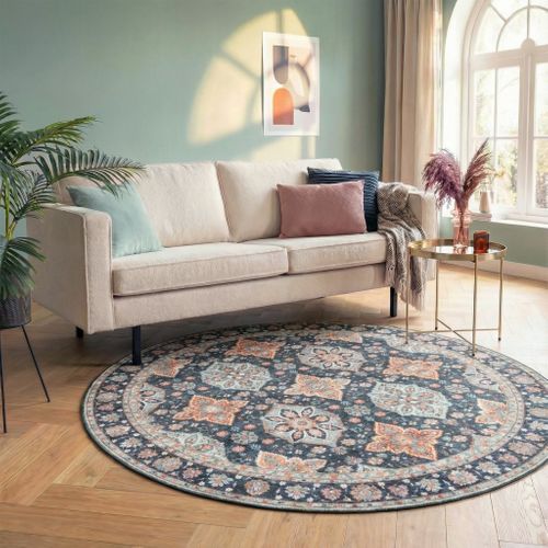 Tapis Rond Vintage - Imagine Oriental Bleu - Rond - D. 200 Cm