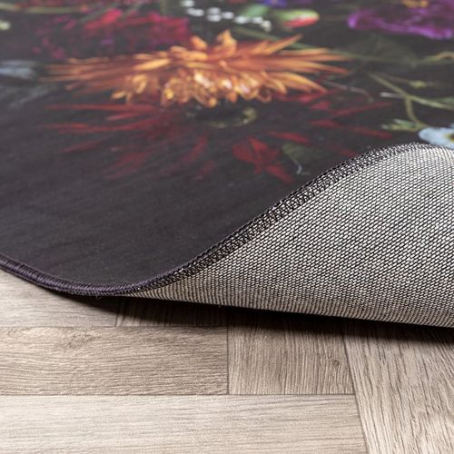 Tapis à Fleurs - Florine Noir/rose - Rectangle - 160x230 Cm