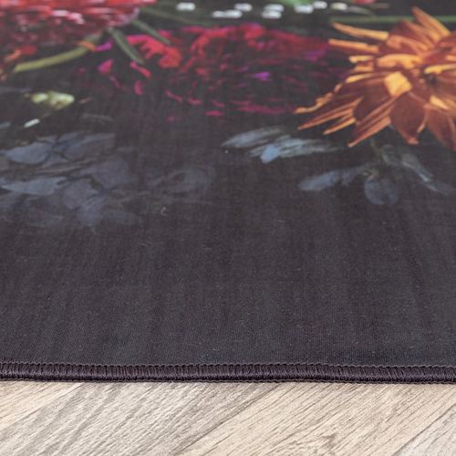Tapis à Fleurs - Florine Noir/rose - Rectangle - 160x230 Cm