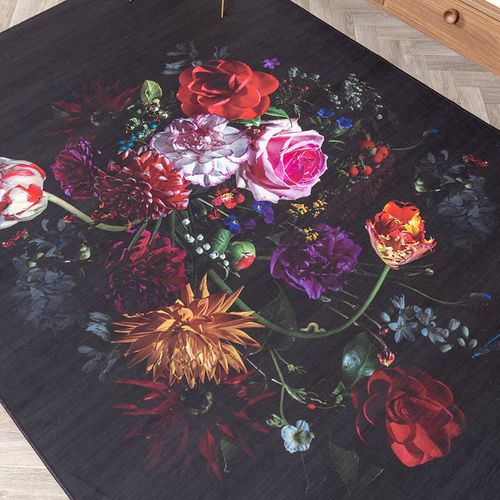 Tapis à Fleurs - Florine Noir/rose - Rectangle - 160x230 Cm