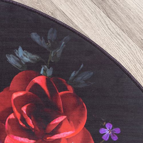Tapis Rond à Fleur - Florine Noir/rose - Rond - D. 100 Cm