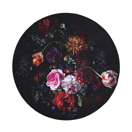 Tapis Rond à Fleur - Florine Noir/rose - Rond - D. 100 Cm