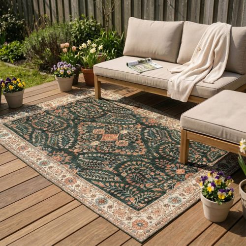 Tapis D'extérieur Vintage - Santo Flora Vert Foncé - Rectangle - 80x150 Cm