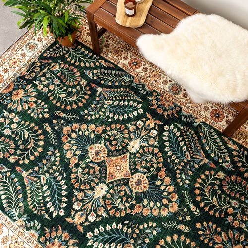 Tapis D'extérieur Vintage - Santo Flora Vert Foncé - Rectangle - 80x150 Cm