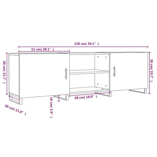 Meuble TV Chêne Sonoma 150x30x50 Cm Bois Contreplaqué