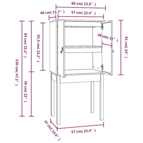 Buffet Haut Gris 60x40x120 Cm Bois Massif De Pin