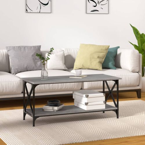 Table Basse Sonoma Gris 100x45x45 Cm Bois Contreplaqué Et Fer