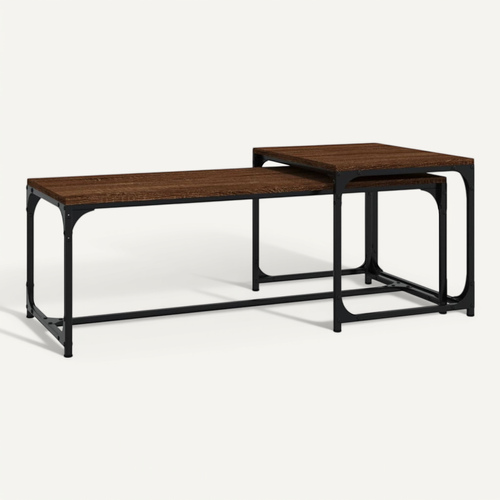 Tables Basses 2 Pièces Chêne Marron Bois Contreplaqué
