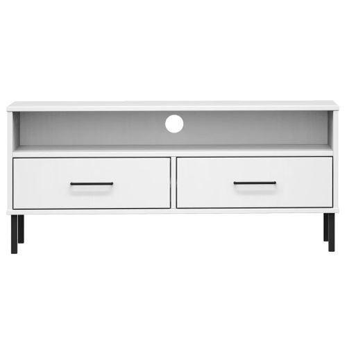 Meuble TV Avec Pieds En Métal Blanc Bois De Pin Massif Oslo