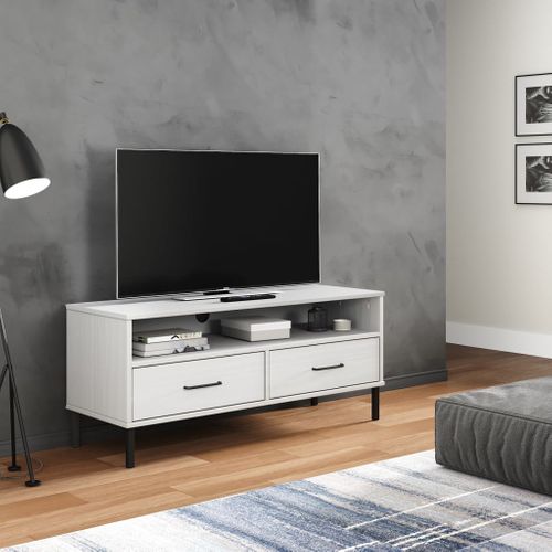 Meuble TV Avec Pieds En Métal Blanc Bois De Pin Massif Oslo