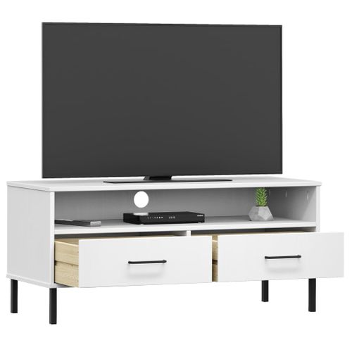 Meuble TV Avec Pieds En Métal Blanc Bois De Pin Massif Oslo