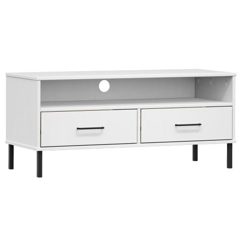Meuble TV Avec Pieds En Métal Blanc Bois De Pin Massif Oslo