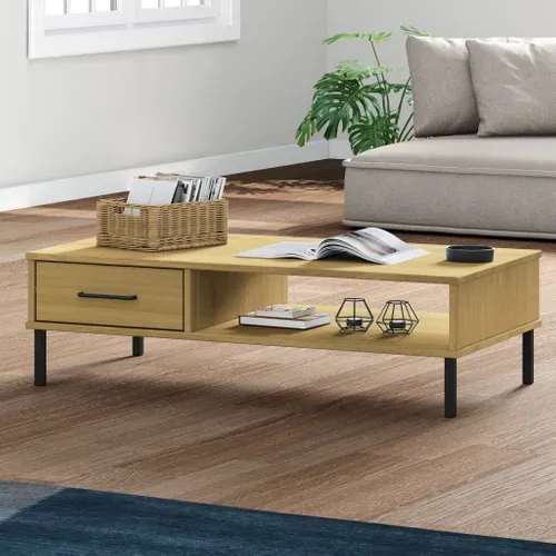 Table Basse Avec Pieds En Métal Marron Bois Pin Massif Oslo