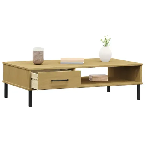 Table Basse Avec Pieds En Métal Marron Bois Pin Massif Oslo