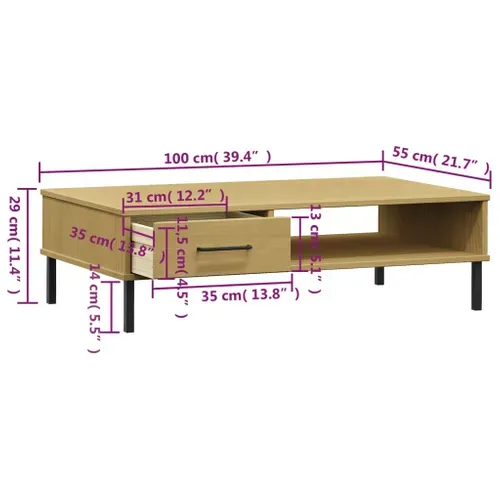 Table Basse Avec Pieds En Métal Marron Bois Pin Massif Oslo