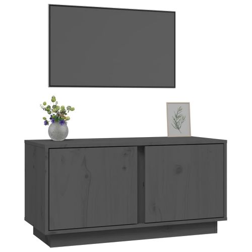 Meuble TV Gris 80x35x40,5 Cm Bois De Pin Massif