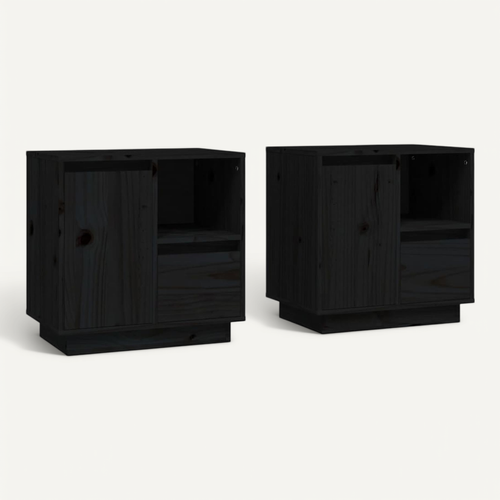 Tables De Chevet 2 Pièces Noir 50x34x50 Cm Bois De Pin Massif