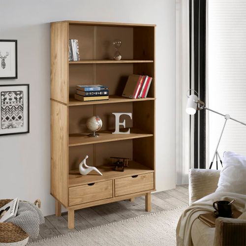 Bibliothèque Otta Avec 2 Tiroirs Marron Bois Massif Pin