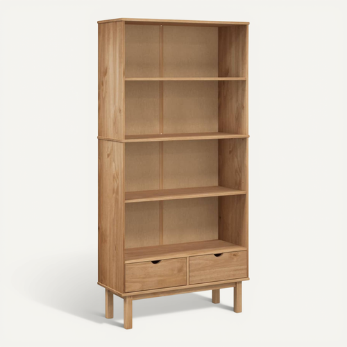 Bibliothèque Otta Avec 2 Tiroirs Marron Bois Massif Pin