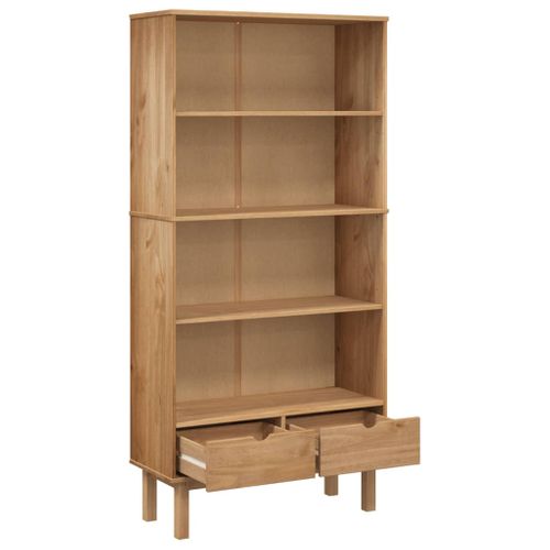 Bibliothèque Otta Avec 2 Tiroirs Marron Bois Massif Pin